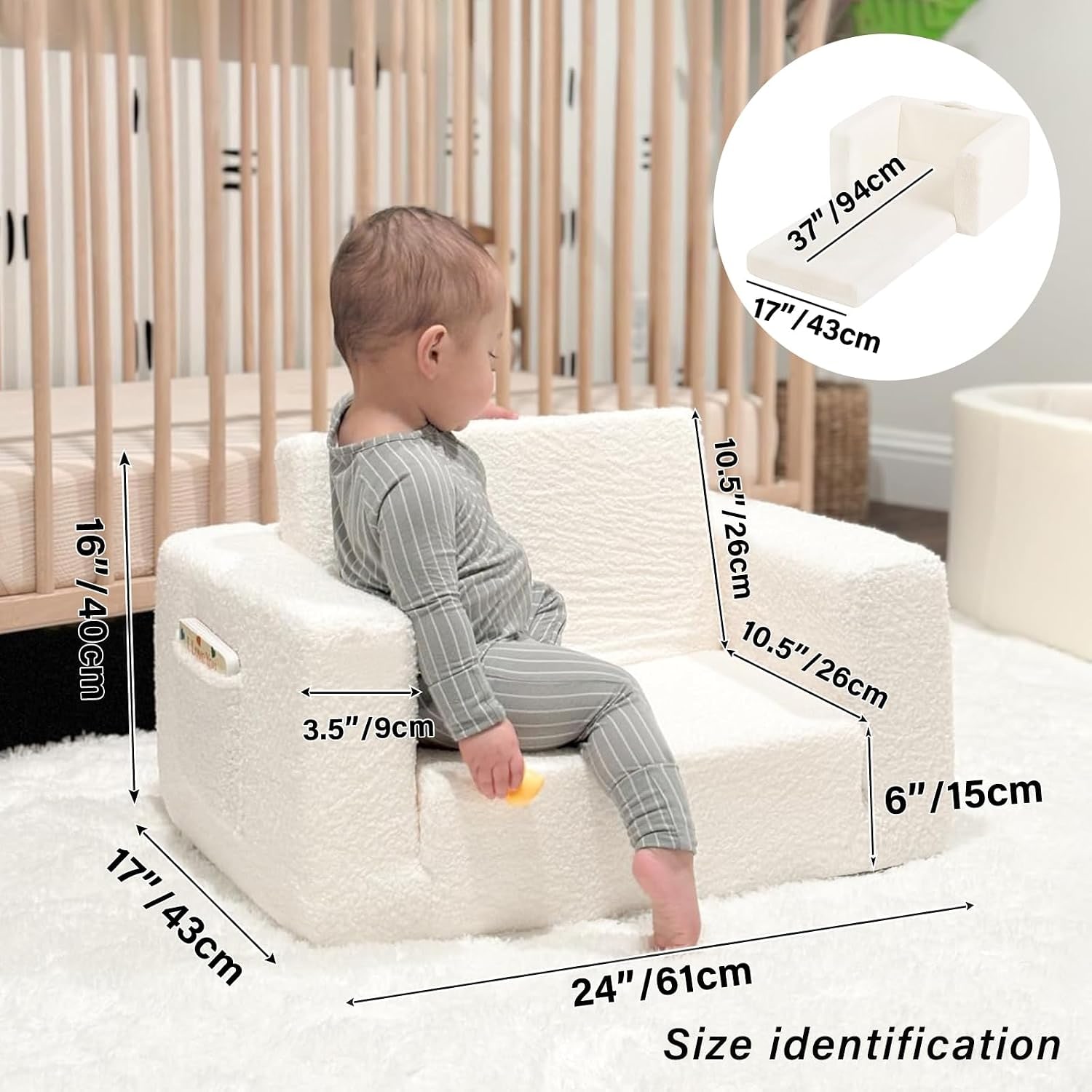 Kids Fold Out Sofa Dinosaur 2-in-1 Couch Chair, detail view